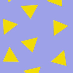 Yellow Tossed Triangles on Lavender Blue / Geometric Abstract Triangle Print Non-Directional - Large