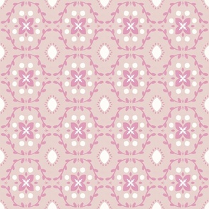 MEDIUM Hand-drawn Organic Textured Modern Decorative Geometric Floral Magnolia Pink and White Tile