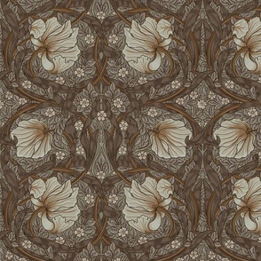 Pimpernel - MEDIUM 14"  - historic reconstructed damask wallpaper by William Morris - brown beige  gray sage antiqued restored reconstruction  art nouveau art deco - linen effect