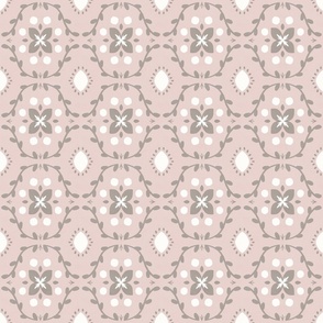 MEDIUM Hand-drawn Organic Textured Modern Decorative Geometric Floral Magnolia Pink, Beige and White Tile