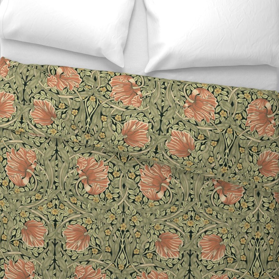 Pimpernel By William Morris- Large - Perfect Glamour for Heritage, English Cottage, A New Farmhouse - Grandmillennial Opulent Victorian Pimpernell Flowers For Luxury Elegant Home Decor and Wallpaper- Peach Green Black Yellow