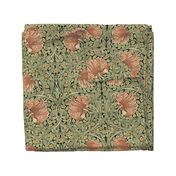 Pimpernel By William Morris- Large - Perfect Glamour for Heritage, English Cottage, A New Farmhouse - Grandmillennial Opulent Victorian Pimpernell Flowers For Luxury Elegant Home Decor and Wallpaper- Peach Green Black Yellow