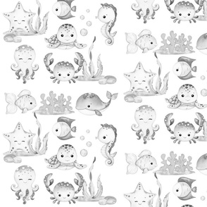 Sea Life Ocean Animals Baby Nursery Design 1 Gray