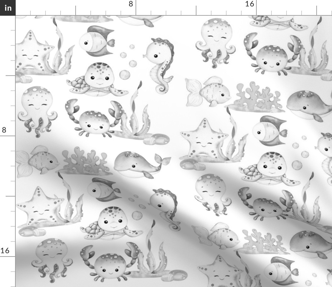 Sea Life Ocean Animals Baby Nursery Design 1 Gray
