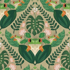 Big Froggy Foliage Fiesta with lots of Green and Beige Colour and Texture