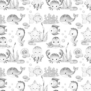 Sea Life Ocean Animals Baby Nursery Design 2 Gray