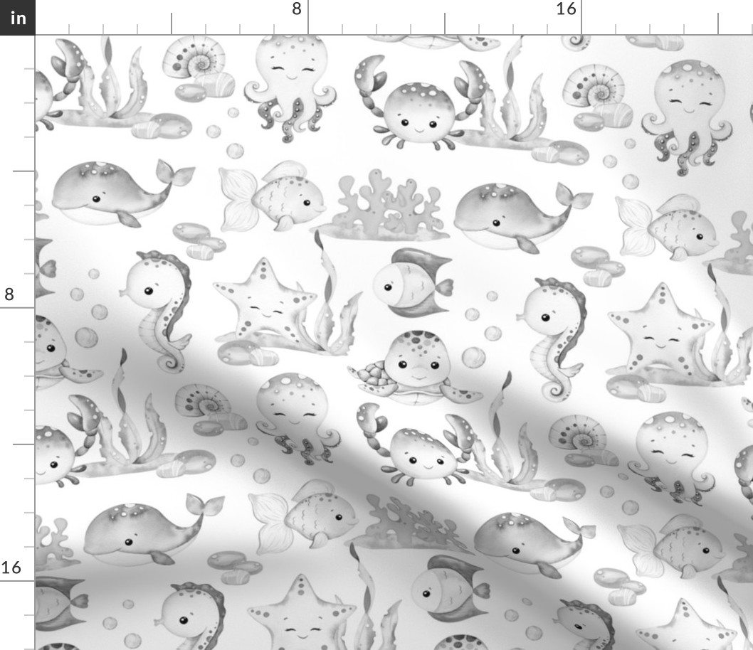 Sea Life Ocean Animals Baby Nursery Design 2 Gray