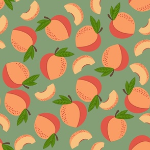 Just Peachy - Whimsical Peaches on Green
