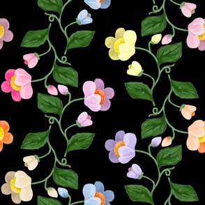 Multicolored Chintz Flower Stripe on Black