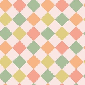 Spring Checkerboard Diamond - On Pink, Medium Scale