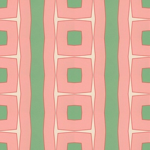 Preppy Pink and Green Stripes and Squares Geometric Print 4" Repeat Textured