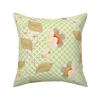 Muted Chintz Flower Stripe on Overlapping Sage Green Polka Dots