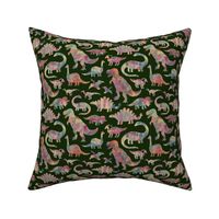 Watercolor Dinosaurs on Dark Green small