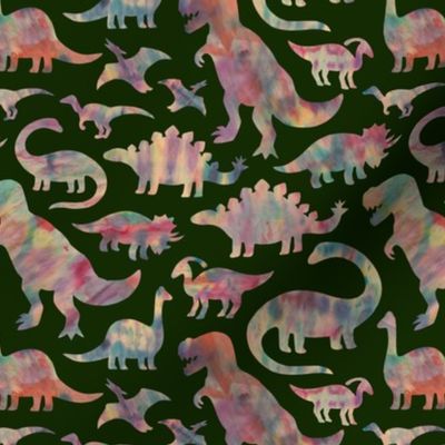 Watercolor Dinosaurs on Dark Green small