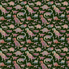 Watercolor Dinosaurs on Dark Green small