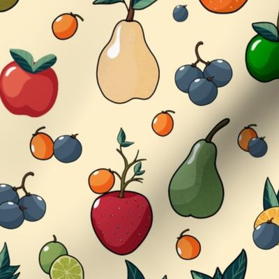 A Whimsical Orchard - Brown +  Cream +  orange + Red + Green ( Medium )