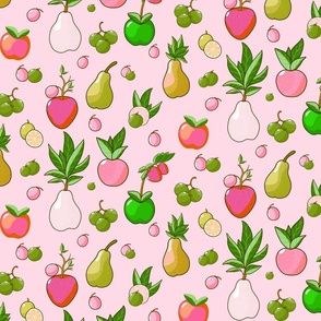 A Whimsical Orchard - Green + Light Pink + Pink ( Medium )