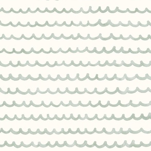 Coastal Tide: Watercolor Ocean Waves Chic Pattern in Monochrome Green  BIG scale