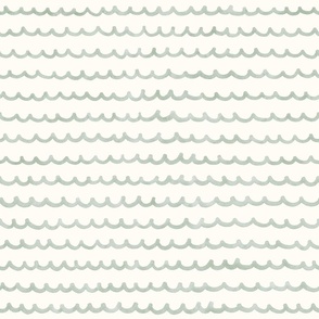 Coastal Tide: Watercolor Ocean Waves Chic Pattern in Monochrome Green SMALL scale