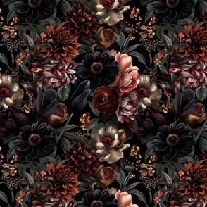  Dark Floral Gothic Black, Red Moody Roses Maximalist Design Powder Room Accent Wallpaper Peony, Nature Inspired