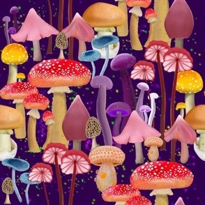 Mushroom  Forest on Violet Purple