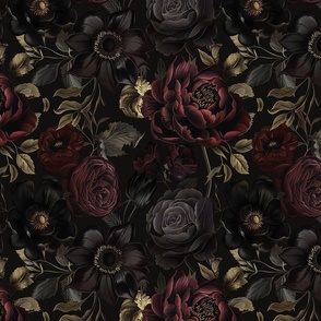 Dark Moody Romantic Florals, 12 Inch Red, Plum, Charming, Gothic Vibe, Vintage Charm, Detailed Texture, Flowers, Nature Inspired
