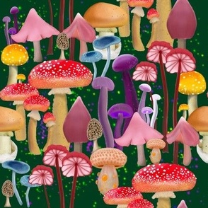 Mushroom  Forest on Dark Green
