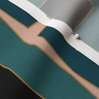 Dramatic Glamour Teal Pink and Gold Stripes and Squares Geometric Print Textured