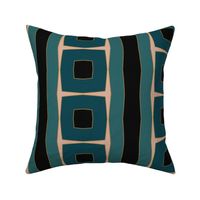 Dramatic Glamour Teal Pink and Gold Stripes and Squares Geometric Print Textured