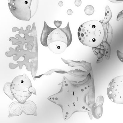 Sea Life Ocean Animals Baby Nursery Design 1 Gray Rotated