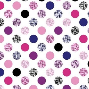   Pink, Purple, Black and Blue Polka Dots on White - Small