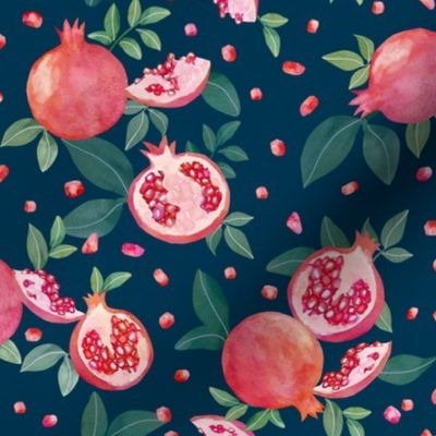 Watercolor pomegranate-navy