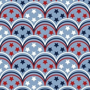 Medium // 4th of July:  Red, White and Blue Scallops and Stars - Light Blue