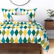 Harmonious Harlequins - lime green, emerald green , teal, yellow  (large scale)