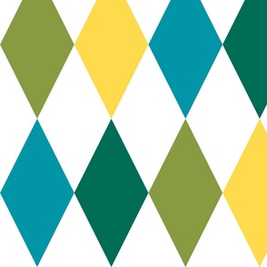 Harmonious Harlequins - lime green, emerald green , teal, yellow  (large scale)