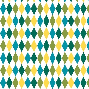 Harmonious Harlequins - lime green, emerald green , teal, yellow  (small scale)