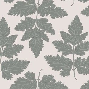Large scale - Wild Leaves in Sage Green on Cream background 