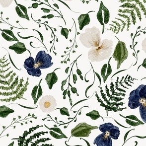 Pressed flowers white and navy with greenery | Stone