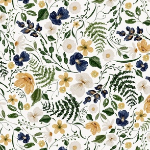 Pressed flowers in yellow, navy, cream and greenery | Stone