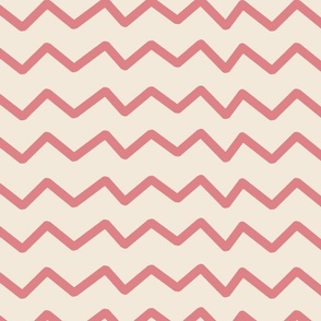 Geometric, Contemporary, Hand Drawn, horizontal zig zag lines, Pink, White, Coral, Linen,  2024 Pantone colors
