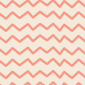 Geometric, Contemporary, Hand Drawn horizontal zig zag lines, Orange, White, Peach, Linen, 2024 Pantone colors