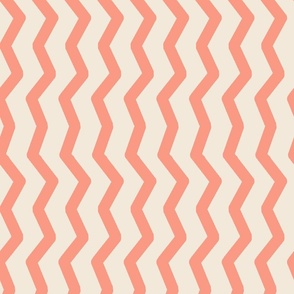 Orange Tangerine Wonky Vertical Zig Zag Lines on a white linen background