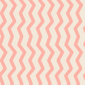 Orange Salmon Wonky Vertical Zig Zag Lines on a white linen background