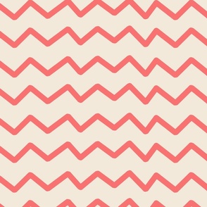 Geometric, Contemporary, Hand Drawn horizontal zig zag lines, pink, White, Coral, Linen,  2024 Pantone colors