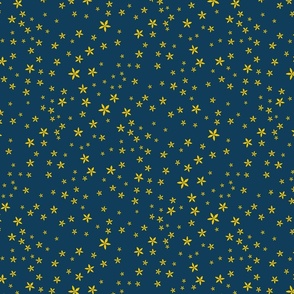 Small Scattered Yellow Flowers on Dark Blue