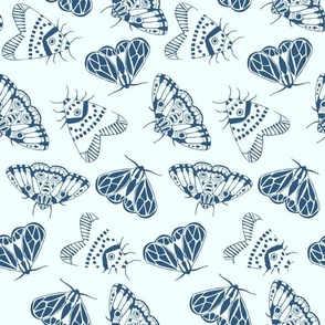 Dark Blue Moths on Light Blue Background 2 inch motif