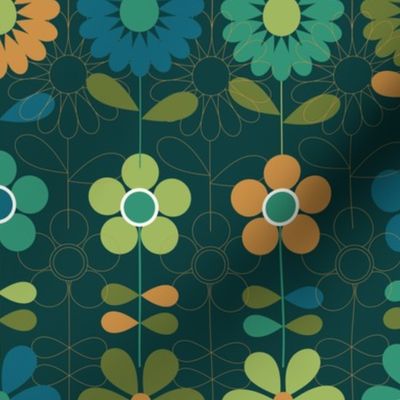 Modern Minimalist Flowers on Dark Blue Background (L)