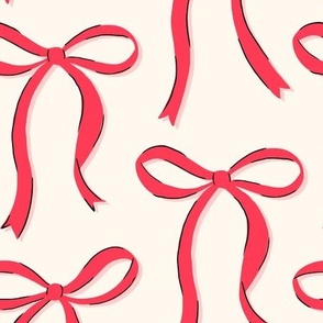 Thin Vintage Bows, Bright Red on Cream