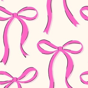 Thin Vintage Bows, Bright Pink on Cream