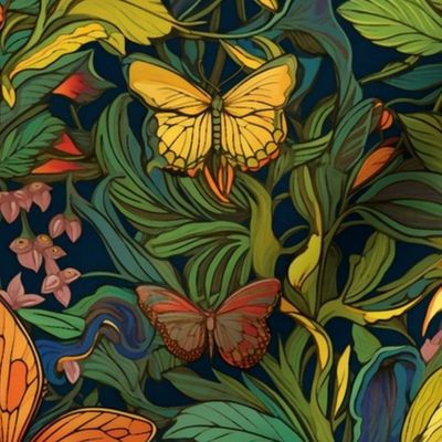 william morris inspired butterflies in orange peach and gold